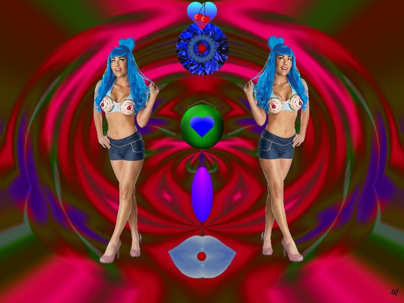 Woman with Blue Hair — Red, Psychedelic