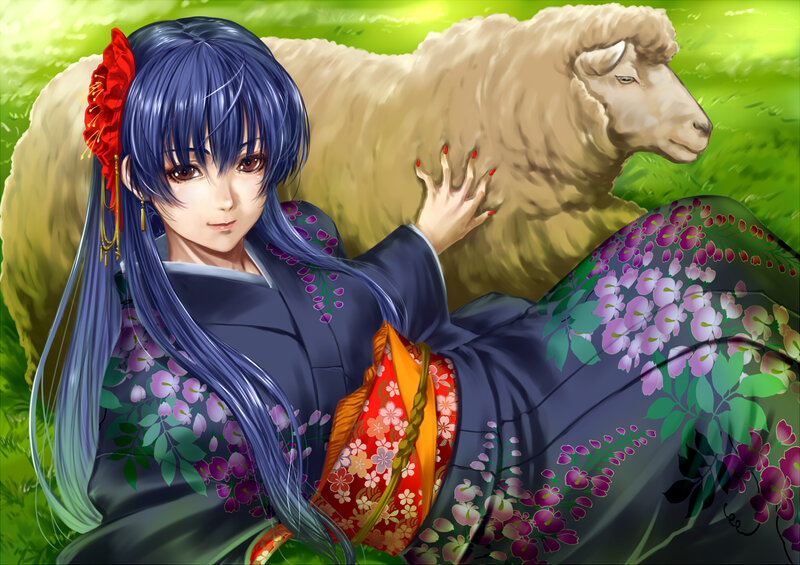 Woman with Blue Hair — Serene, Afternoon, Anime