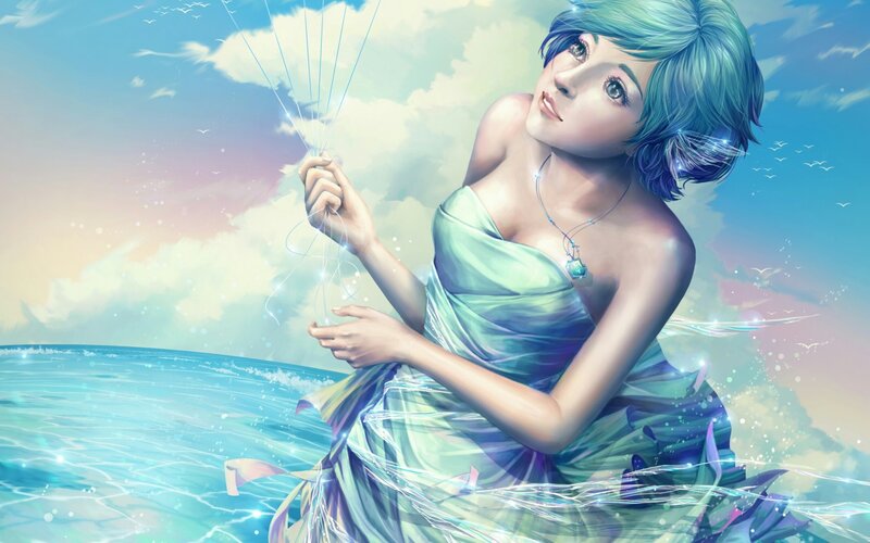 Woman with Blue Hair — Serene, Afternoon, Digital Art