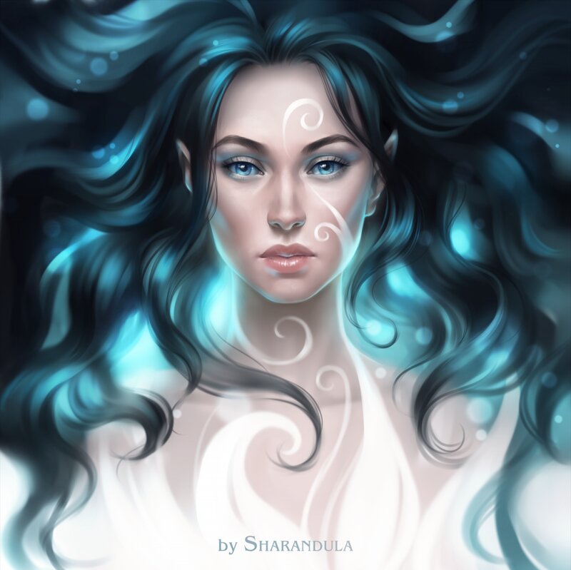 Woman with Blue Hair — Serene, Digital Art, Eyes