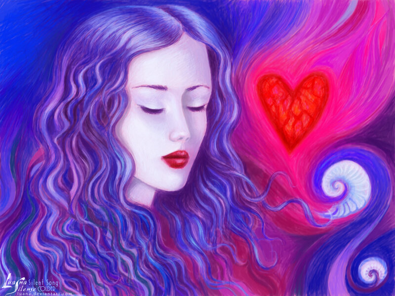 Woman with Blue Hair — Serene, Digital Art, Heart
