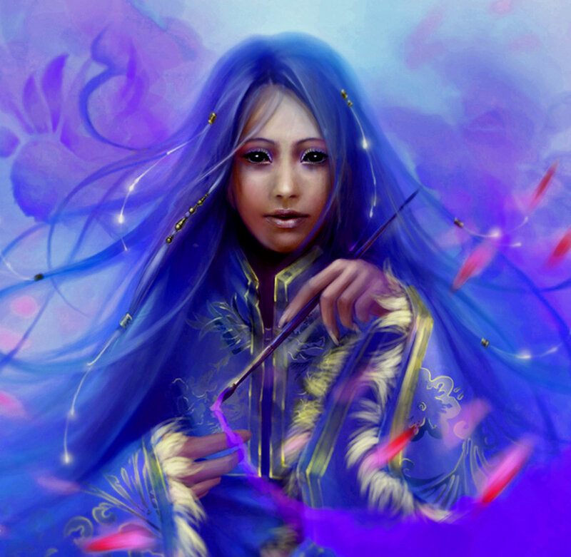 Woman with Blue Hair — Serene, Digital Art, Robe