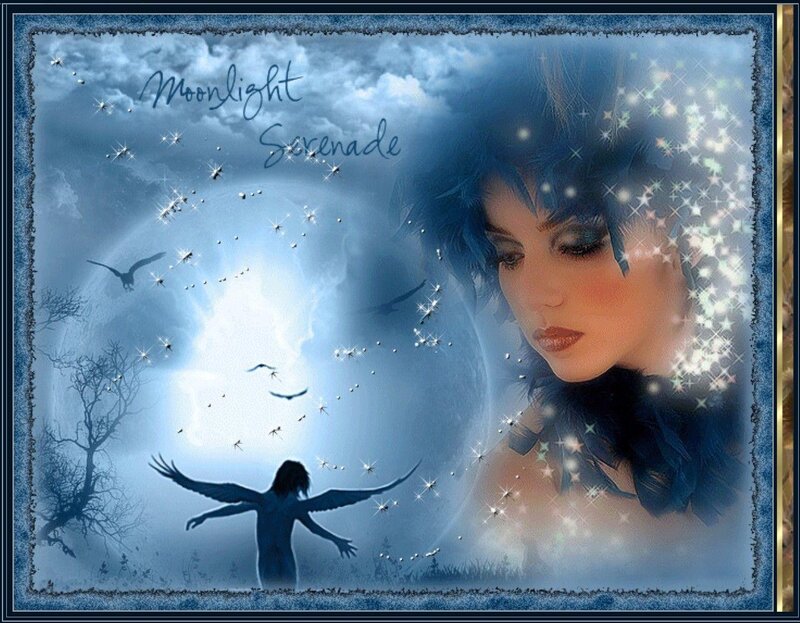 Woman with Blue Hair — Serene, Night, Digital Art, Moon