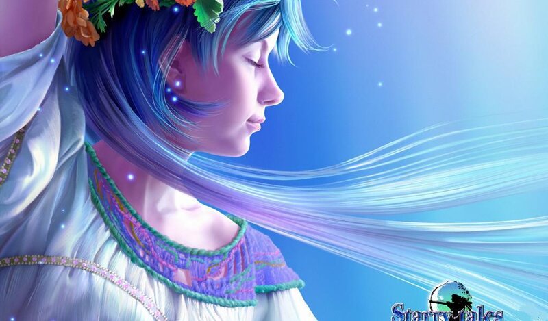Woman with Blue Hair — Serene, Night, Digital Art