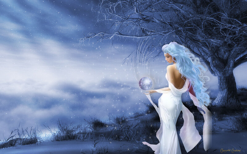 Woman with Blue Hair — Serene, Night, Digital Art, Tree