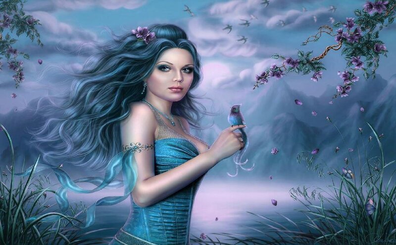 Woman with Blue Hair — Serene, Spring