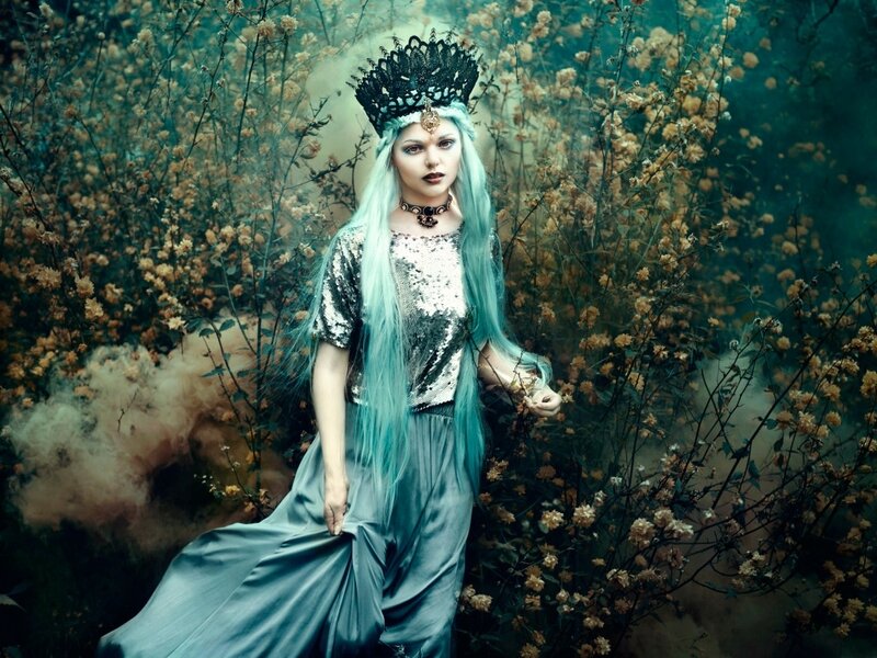 Woman with Blue Hair — Teal, Dramatic