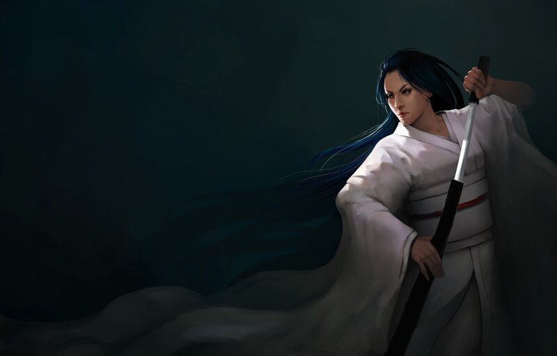 Woman with Blue Hair — White, Dramatic, Night