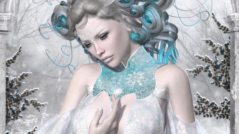 Woman with Blue Hair — White, Serene, Winter
