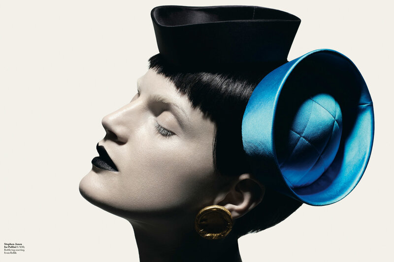 woman with blue hat and black lipstick