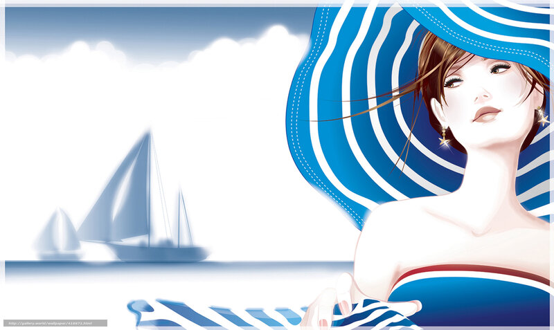 woman with blue hat by the sea