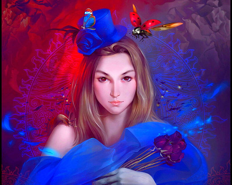Woman with Blue Hat — Dramatic, Digital Art