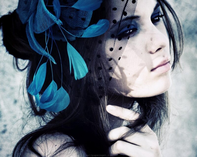 Woman with Blue Hat — Dramatic, Photograph