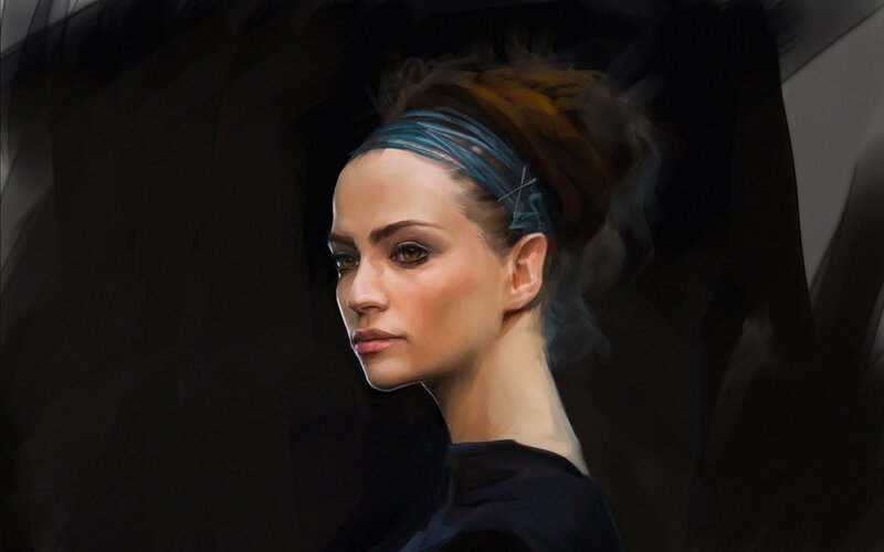 woman with blue headband portrait