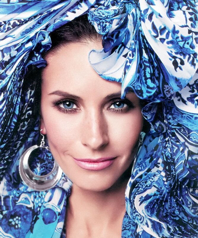 woman with blue headscarf