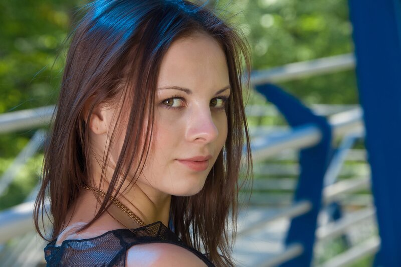 woman with blue highlights outdoors