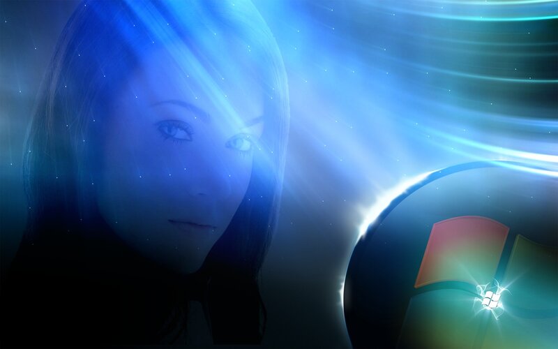 woman with blue light and windows logo