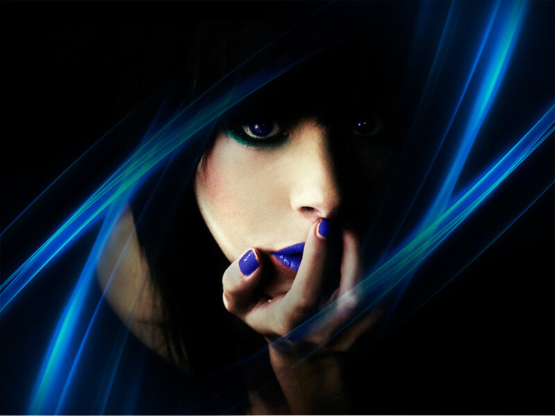 woman with blue light effects
