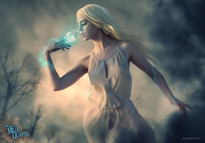 Woman with Blue Light