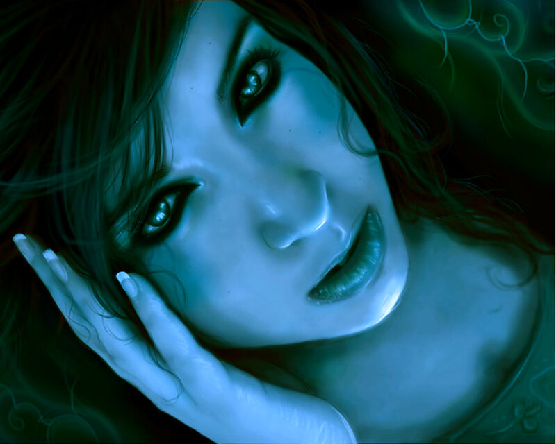 Woman with Blue Lighting — Dramatic, Night, Digital Art