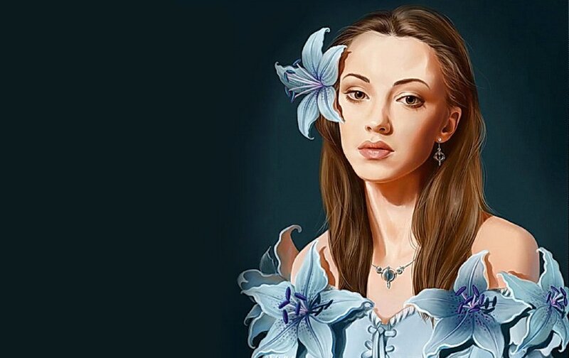 Woman with Blue Lilies — Serene