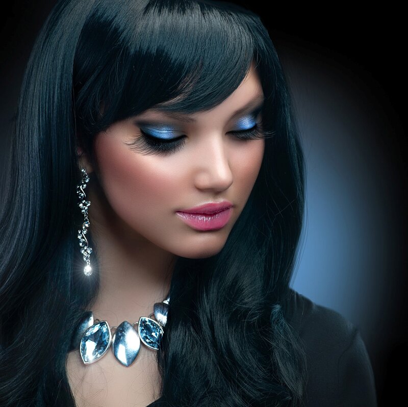 Woman with Blue Makeup — Black, Dramatic
