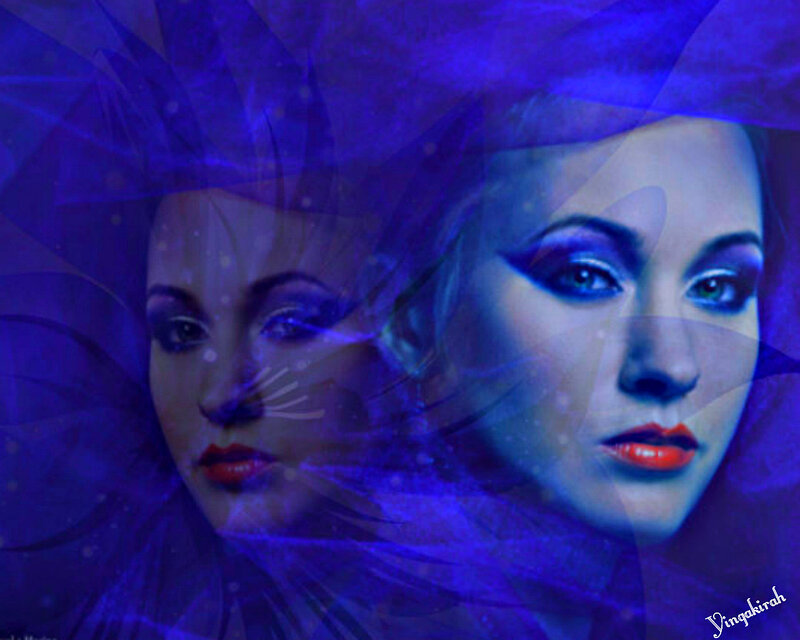 Woman with Blue Makeup — Dramatic, Digital Art, Blue Light