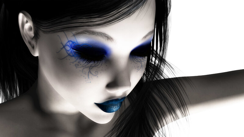 Woman with Blue Makeup — Dramatic, Digital Art, Hair