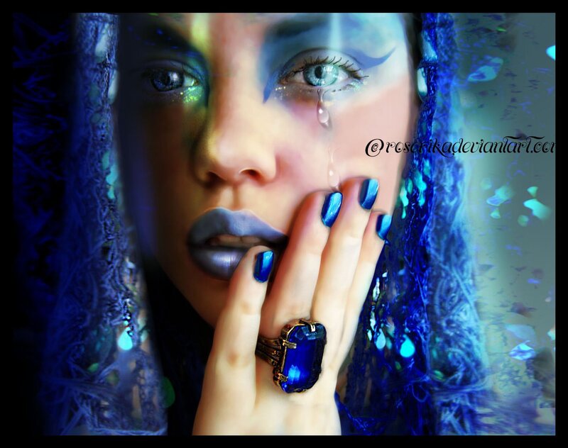 Woman with Blue Makeup — Dramatic, Digital Art, Tear