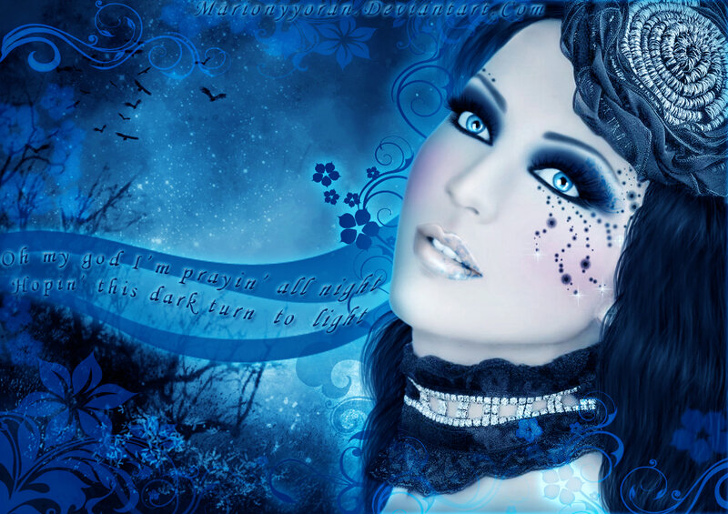 Woman with Blue Makeup — Dramatic, Night, Digital Art