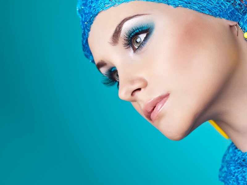 Woman with Blue Makeup — Dramatic, Photograph, Blue Headwrap