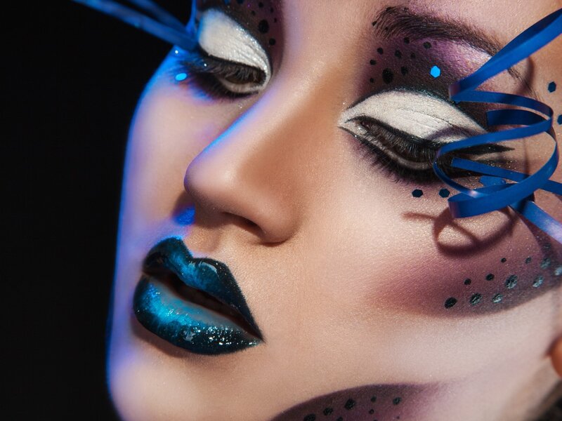 Woman with Blue Makeup — Dramatic, Photograph, Blue Ribbon