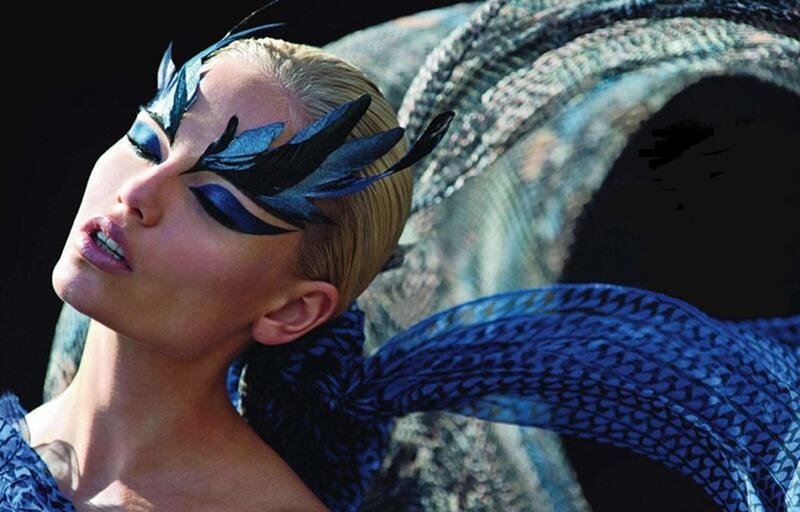 Woman with Blue Makeup — Dramatic, Photograph, Costume
