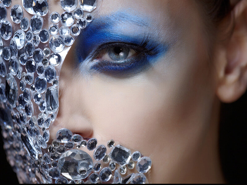 Woman with Blue Makeup — Dramatic, Photograph, Diamonds