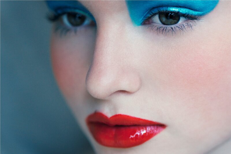 Woman with Blue Makeup — Dramatic, Photograph, Eyes, Lips
