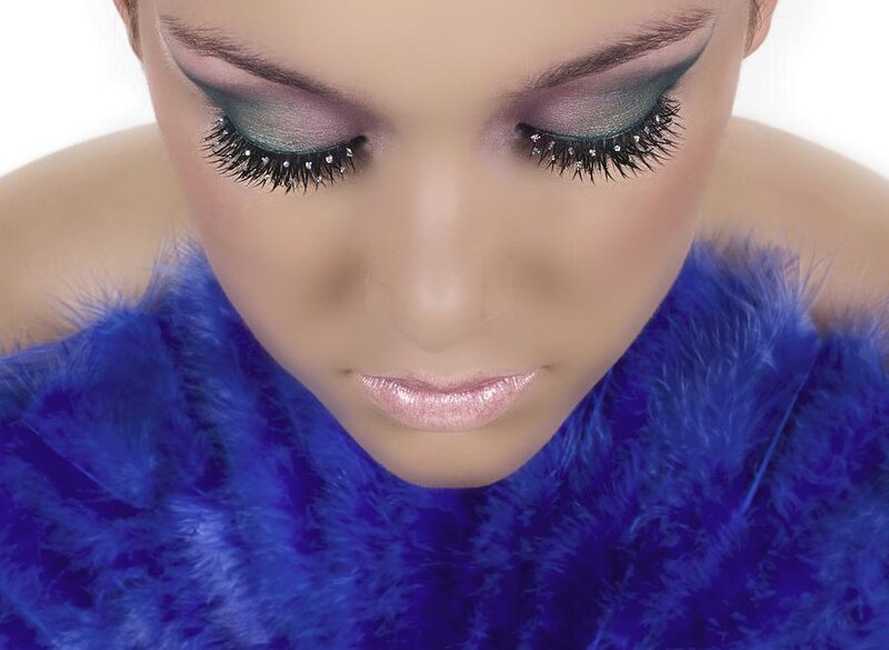 Woman with Blue Makeup — Dramatic, Photograph, Feather Boa