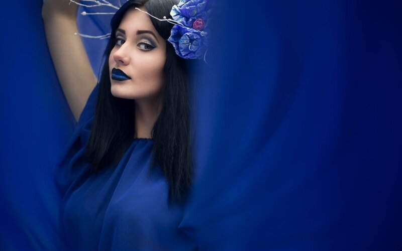 Woman with Blue Makeup — Dramatic, Photograph, Flower Crown