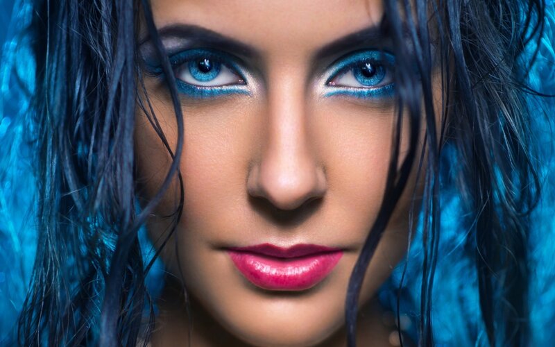 Woman with Blue Makeup — Dramatic, Photograph, Hair, Eyes