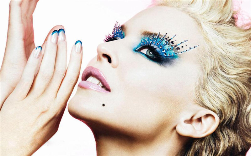 Woman with Blue Makeup — Dramatic, Photograph, Nails, Piercing