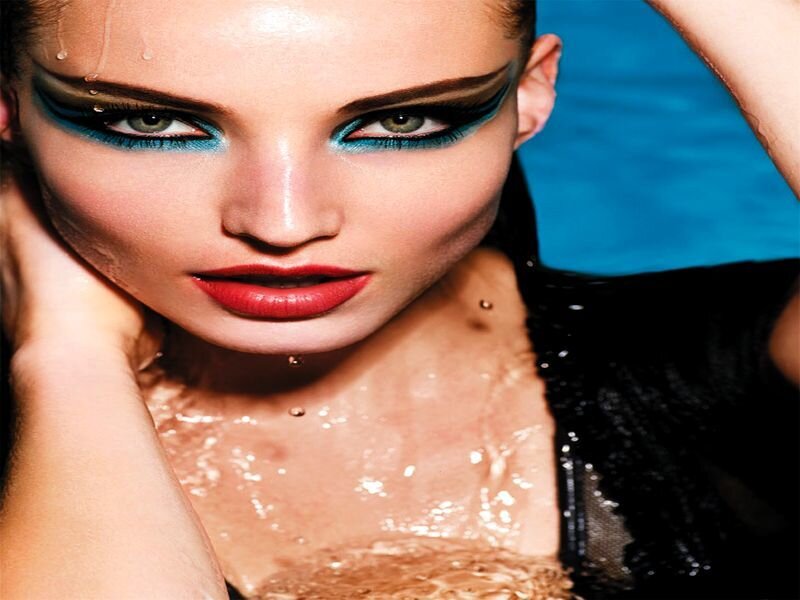 Woman with Blue Makeup — Dramatic, Photograph
