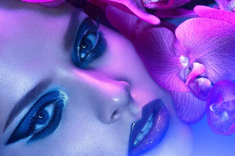 Woman with Blue Makeup — Purple, Dramatic