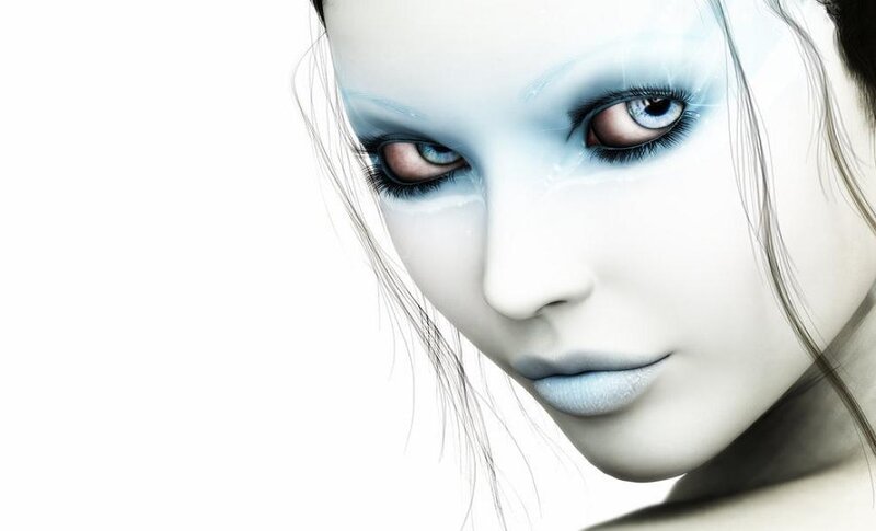 Woman with Blue Makeup — White, Dramatic