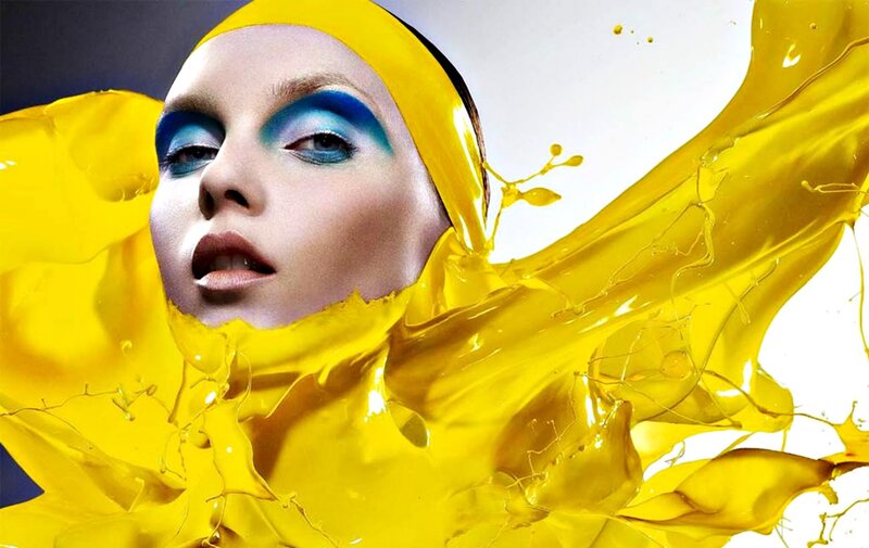 Woman with Blue Makeup — Yellow, Dramatic