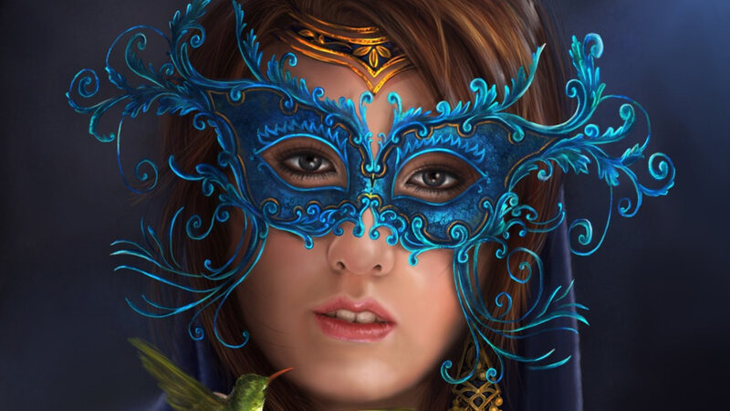 Woman with Blue Mask — Dramatic, Digital Art