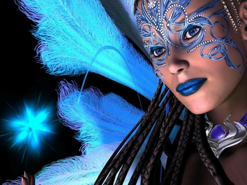 Woman with Blue Mask — Dramatic, Night