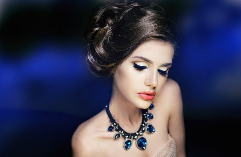 Woman with Blue Necklace — Dramatic, Photograph