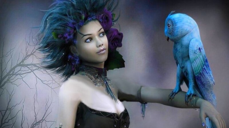 Woman with Blue Owl — Mystical