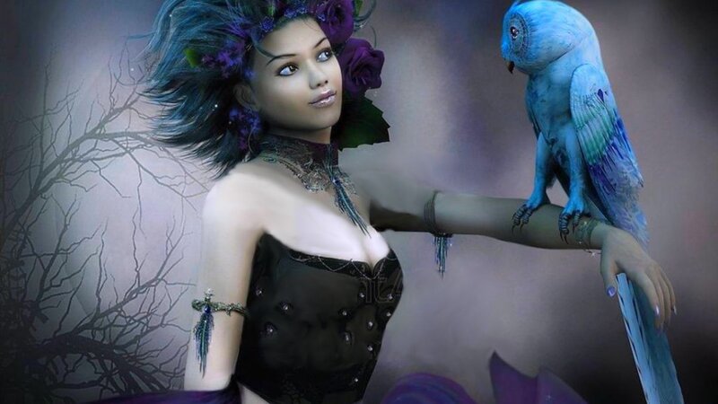 woman with blue owl