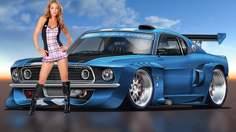 woman with blue race car