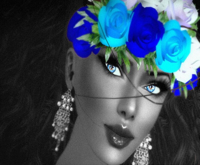 woman with blue rose crown